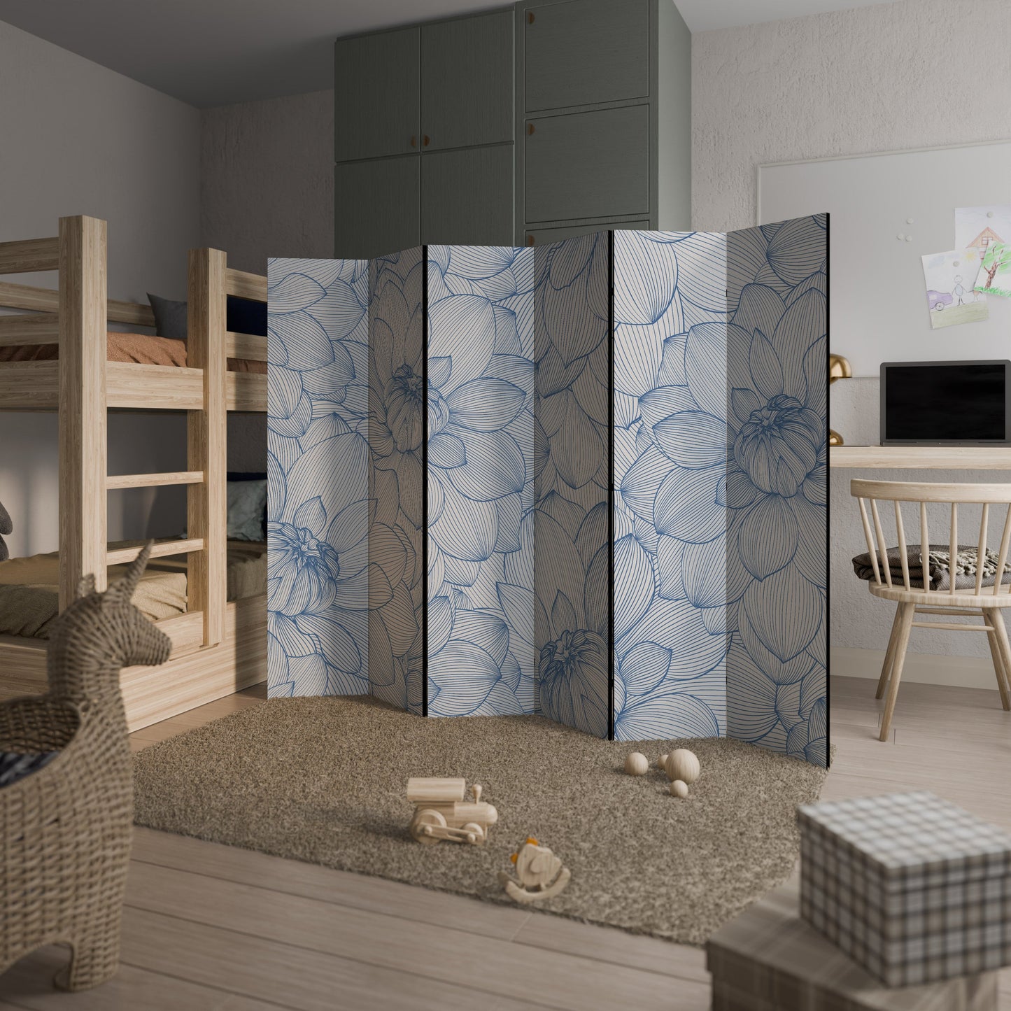 LUSH LINEAR BLOOMS Decorative 6-Panel Room Divider