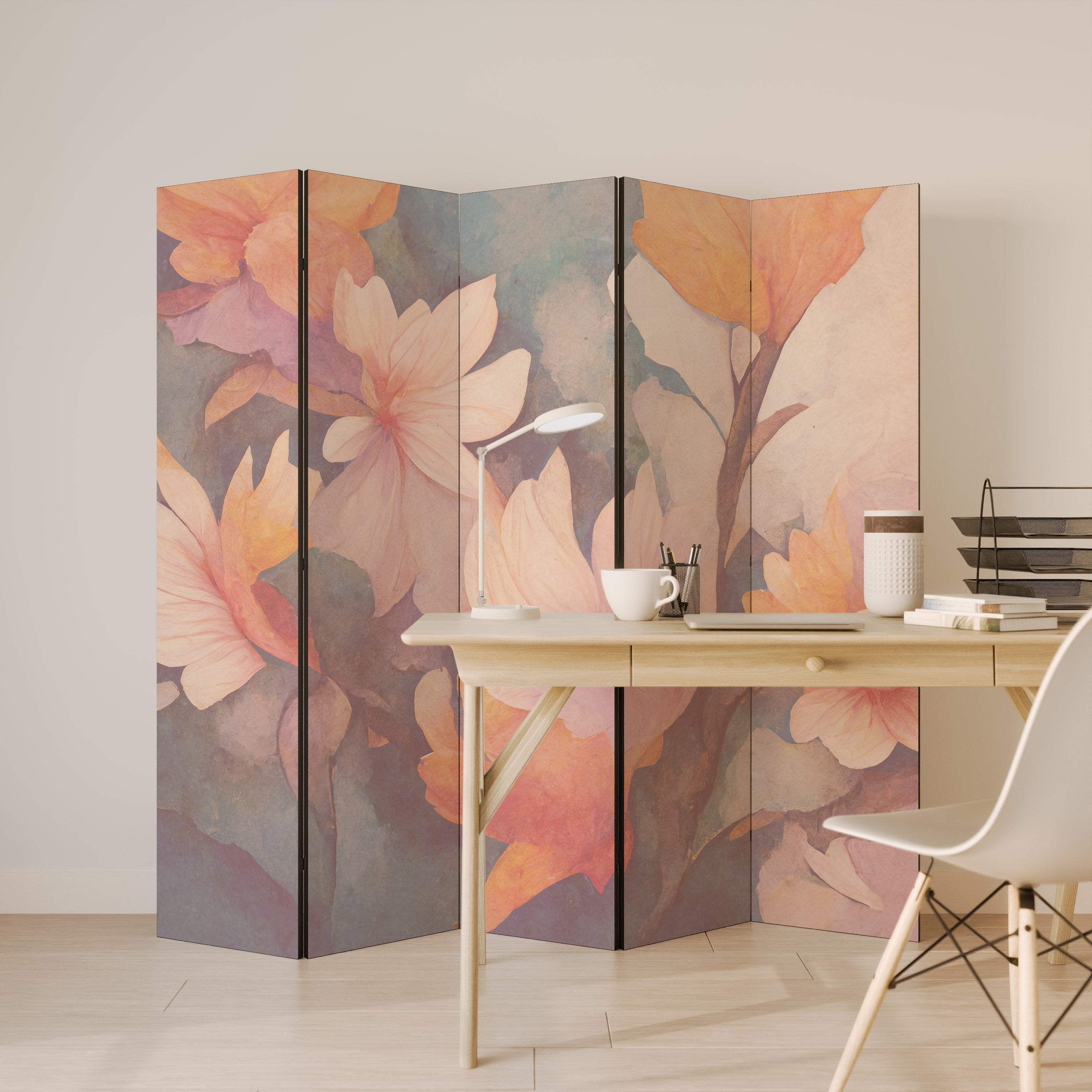 Dekorativ rumsavdelare med 5 paneler PETAL GRACE