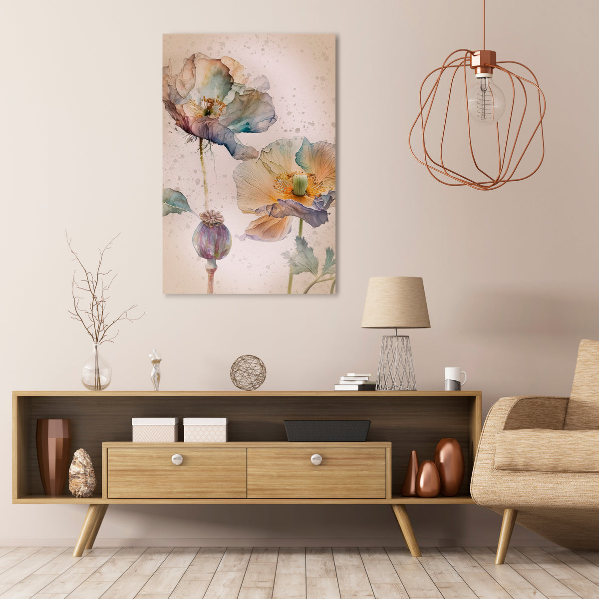 SOFTEN POPPY Vertical Canvas Print