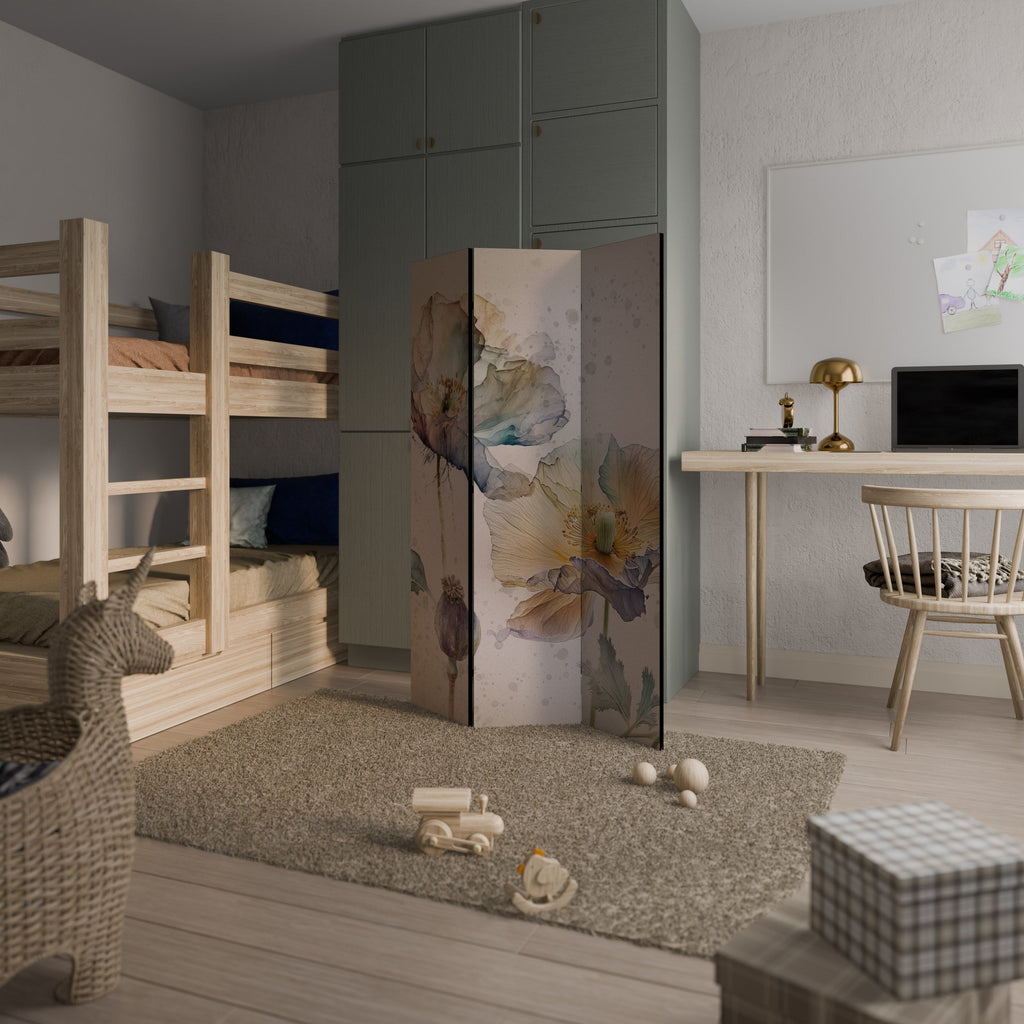 Dekorativ rumsavdelare med 3 paneler, SOFTEN POPPY