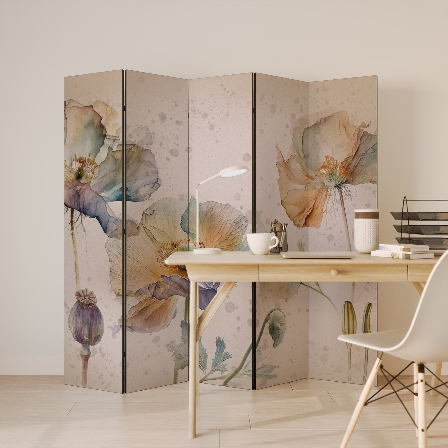 Dekorativ rumsavdelare med 5 paneler, SOFTEN POPPY