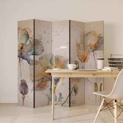 Dekorativ rumsavdelare med 5 paneler, SOFTEN POPPY