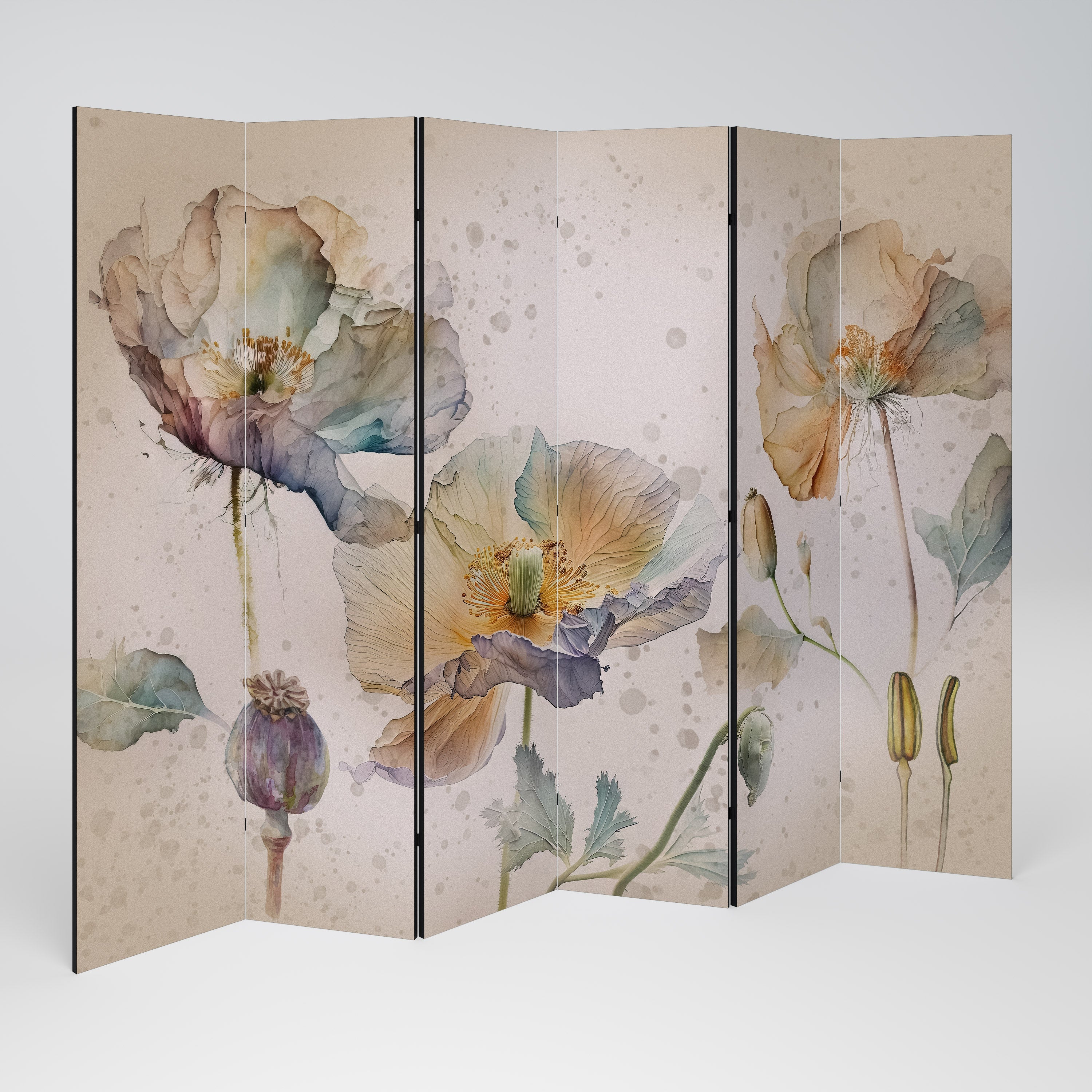 Dekorativ rumsavdelare med 6 paneler SOFTEN POPPY