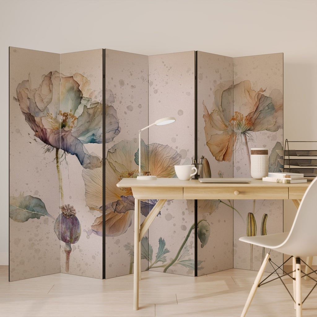Dekorativ rumsavdelare med 6 paneler SOFTEN POPPY
