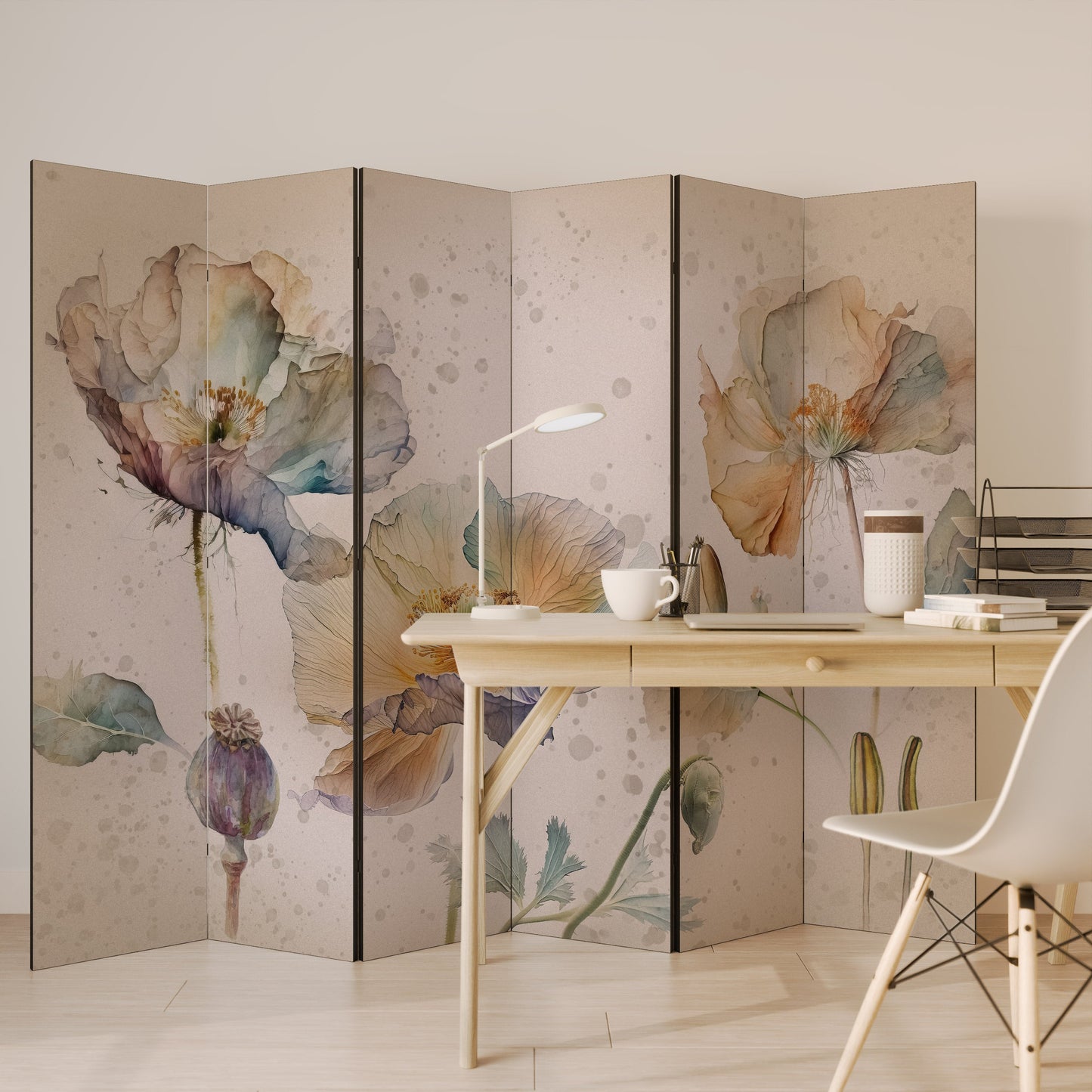 Dekorativ rumsavdelare med 6 paneler SOFTEN POPPY