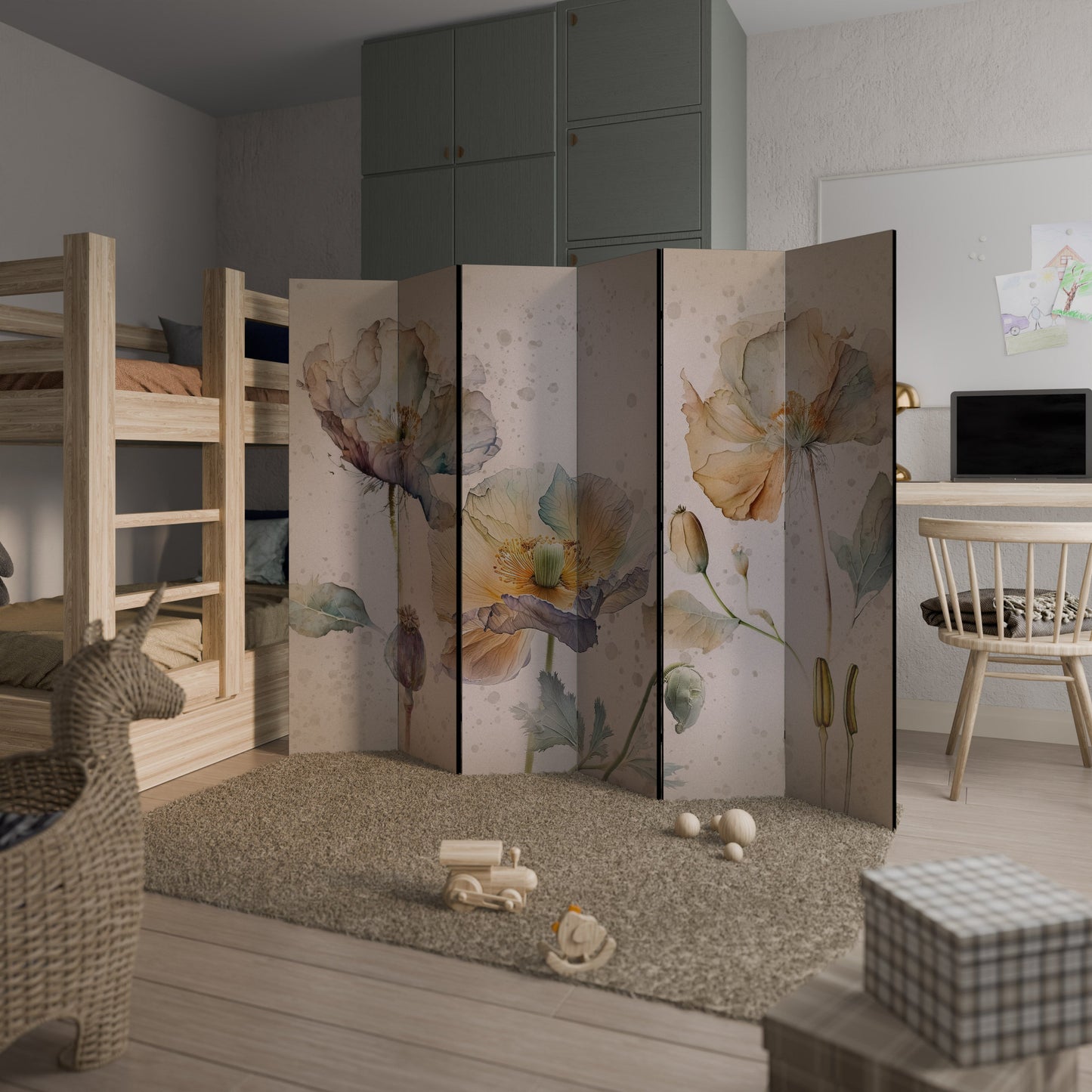 Dekorativ rumsavdelare med 6 paneler SOFTEN POPPY