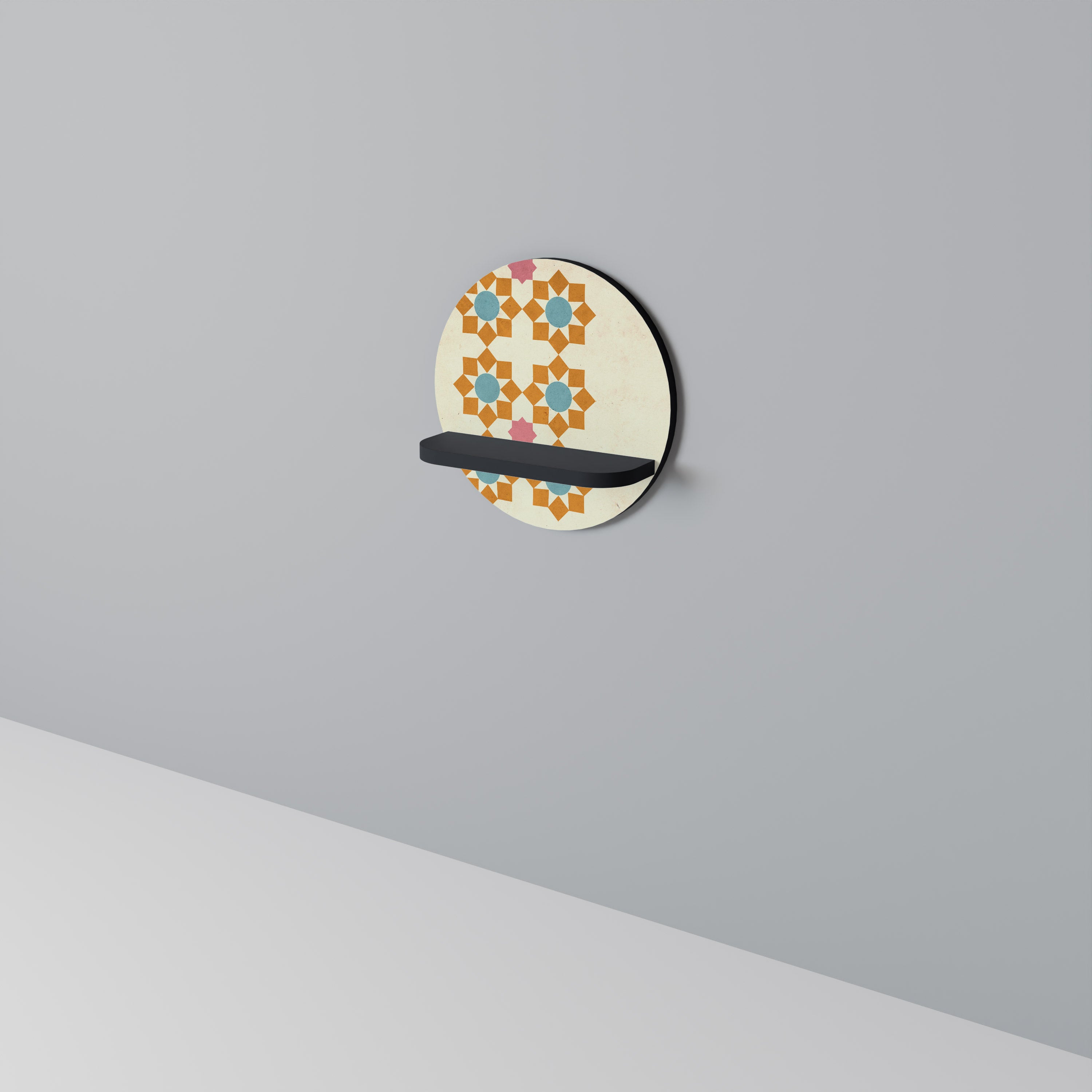 BLOMMAD DEKOR Rund konsthylla i svart finish
