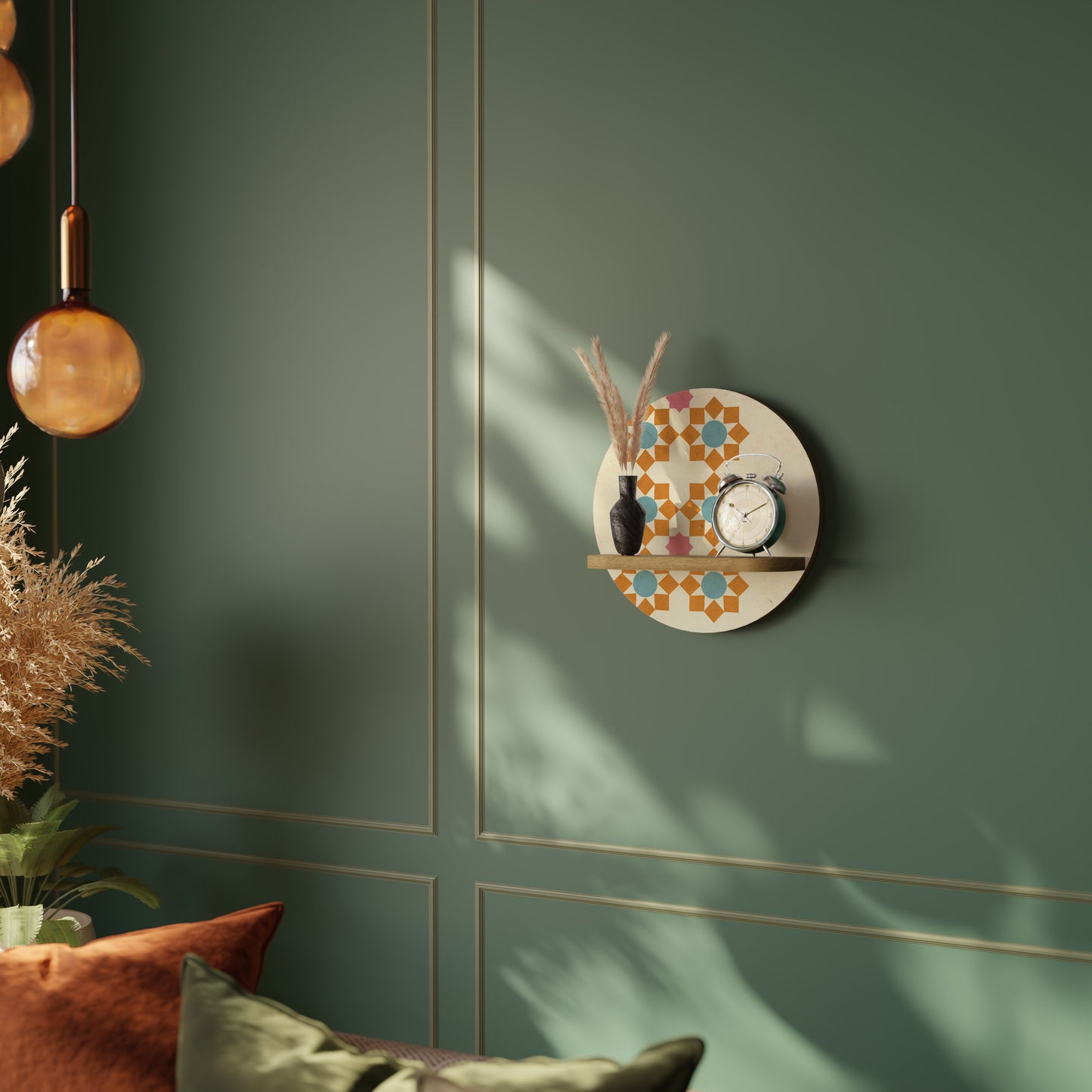 FLORAL DECOR Round Art Shelf In Oak Effect