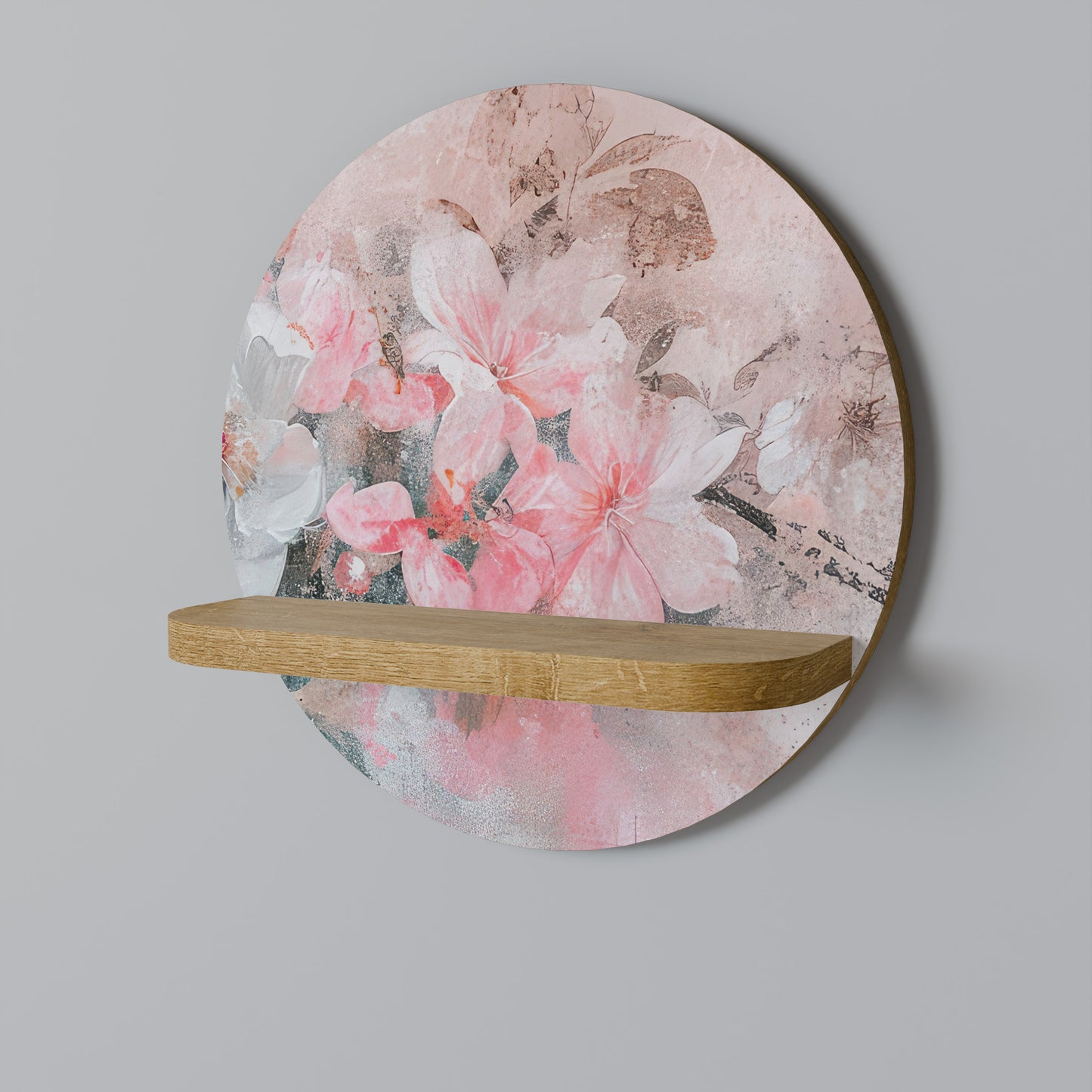 CHERRY BLOSSOM Round Art Shelf In Oak Effect