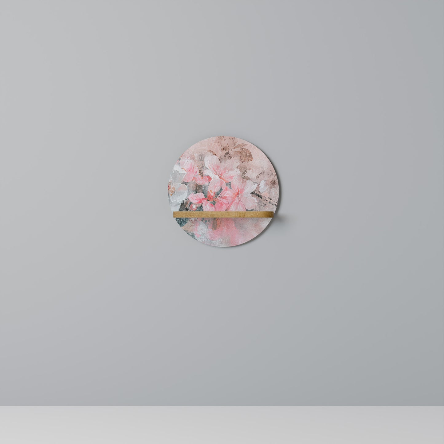 CHERRY BLOSSOM Round Art Shelf In Oak Effect