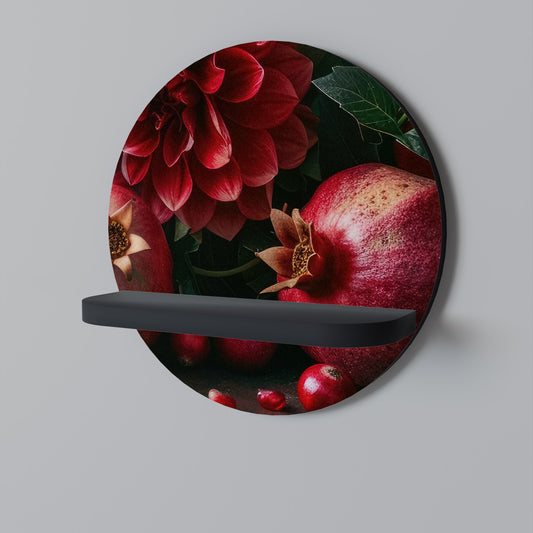 DAHLIAS OCH GRATÄPPLANT Rund konsthylla i svart finish