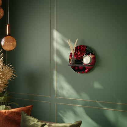 DAHLIAS AND POMEGRANATES Round Art Shelf In Black Finish