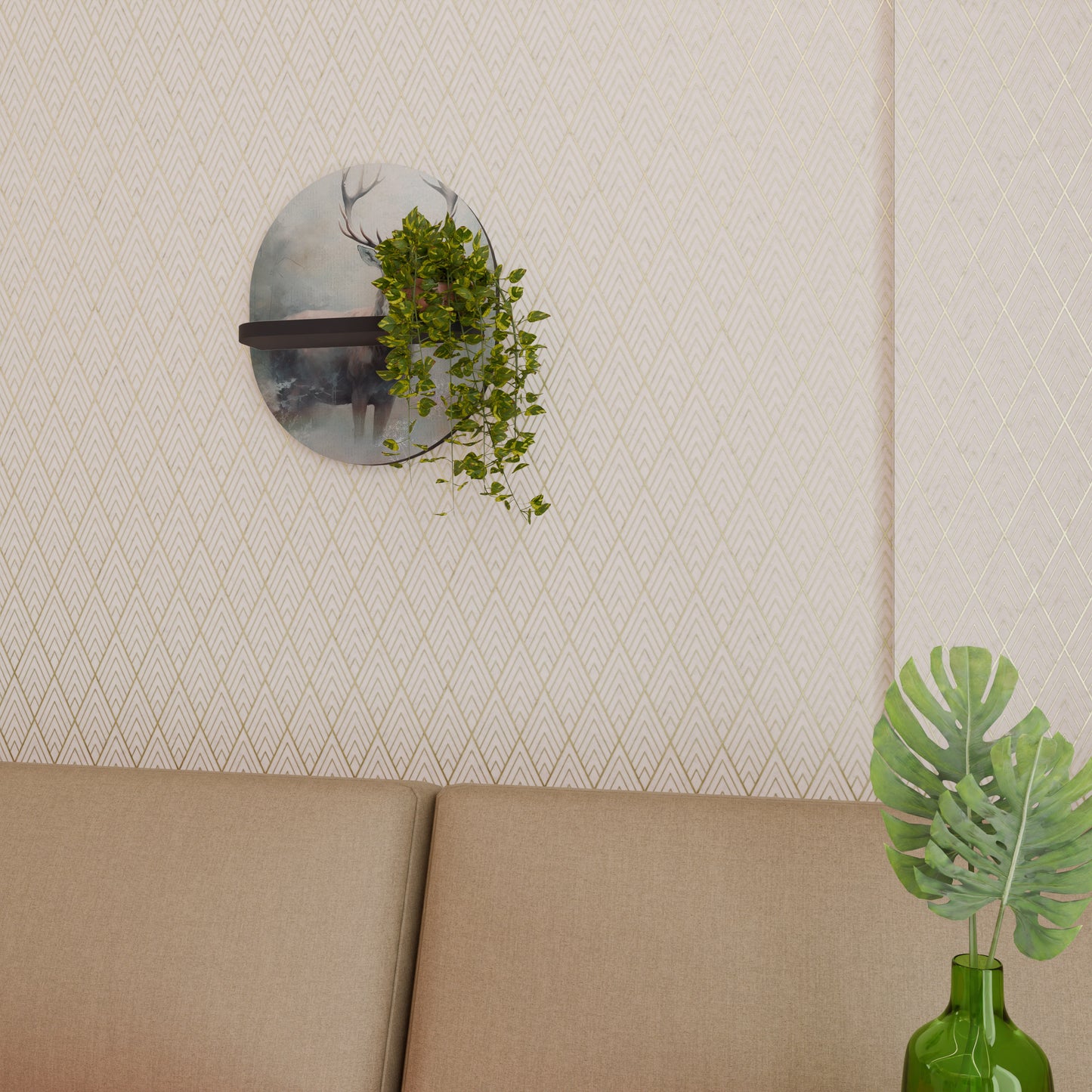 FOREST KING Oval konsthylla i svart finish