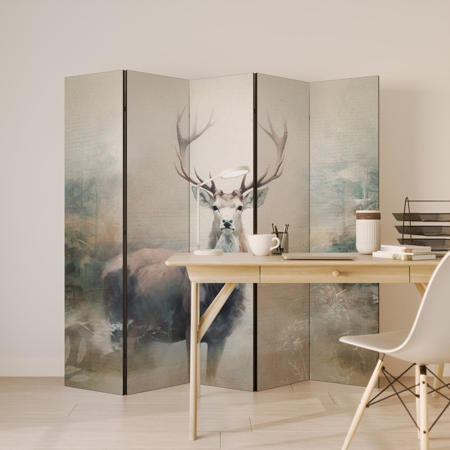 Dekorativ rumsavdelare med 5 paneler FOREST KING