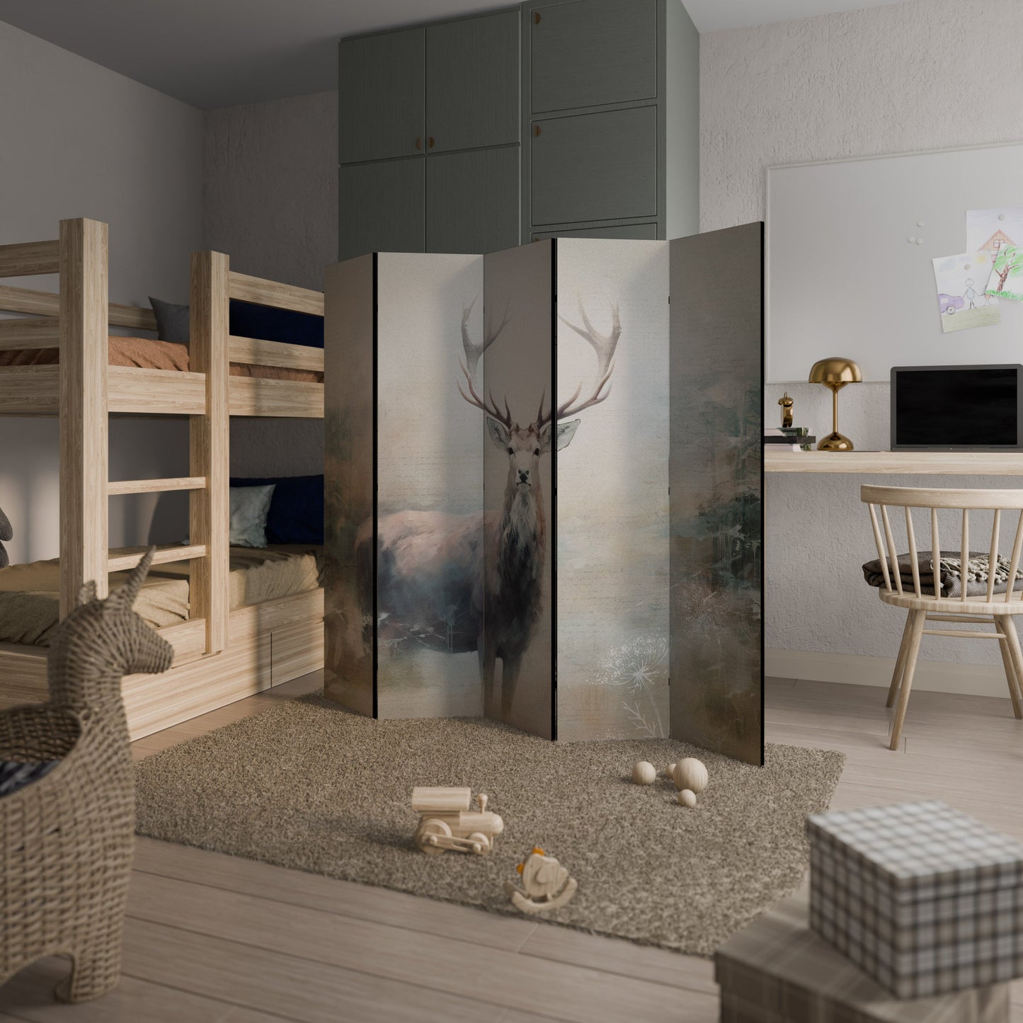 Dekorativ rumsavdelare med 5 paneler FOREST KING