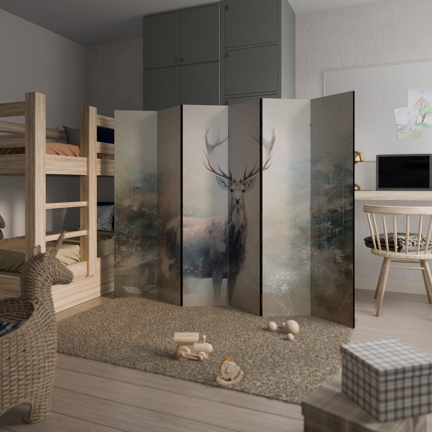 Dekorativ rumsavdelare med 6 paneler FOREST KING