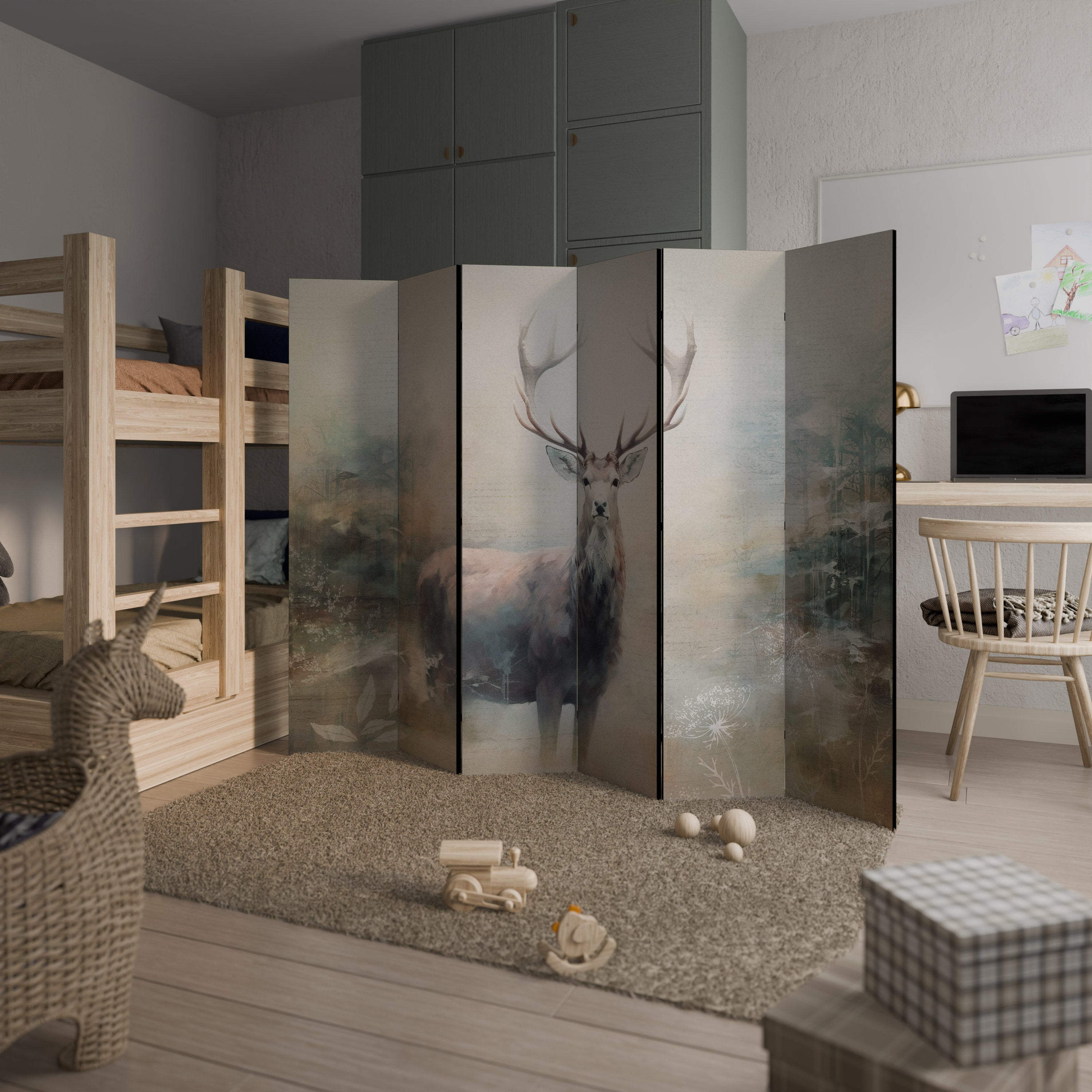 Dekorativ rumsavdelare med 6 paneler FOREST KING