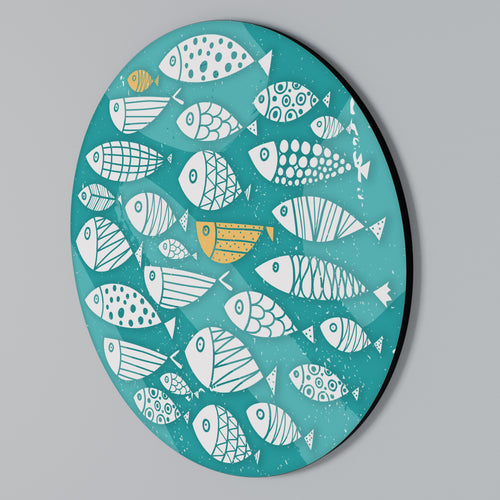 FISHY FOLK ART Round Wall Art