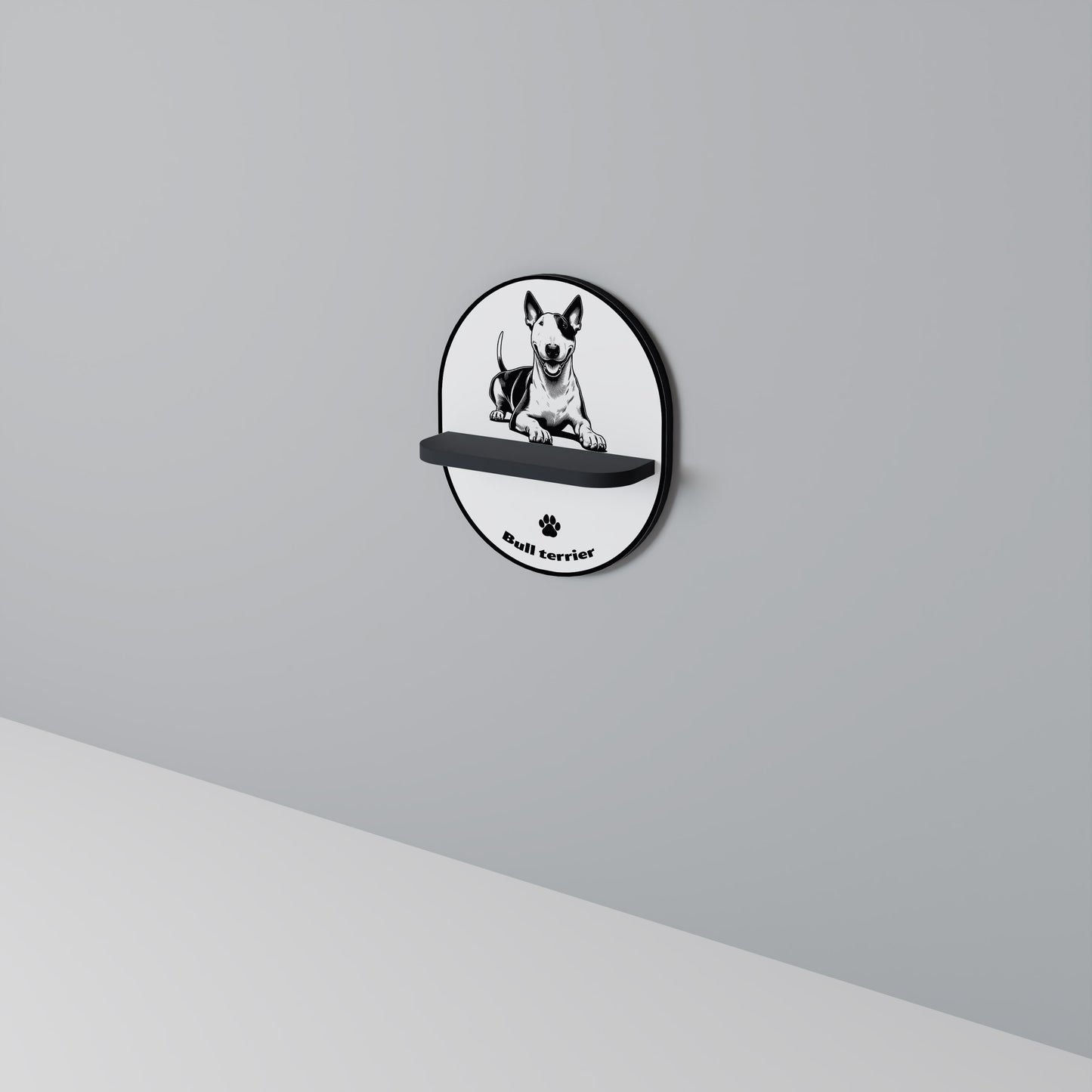 BULL TERRIER Oval konsthylla i svart finish