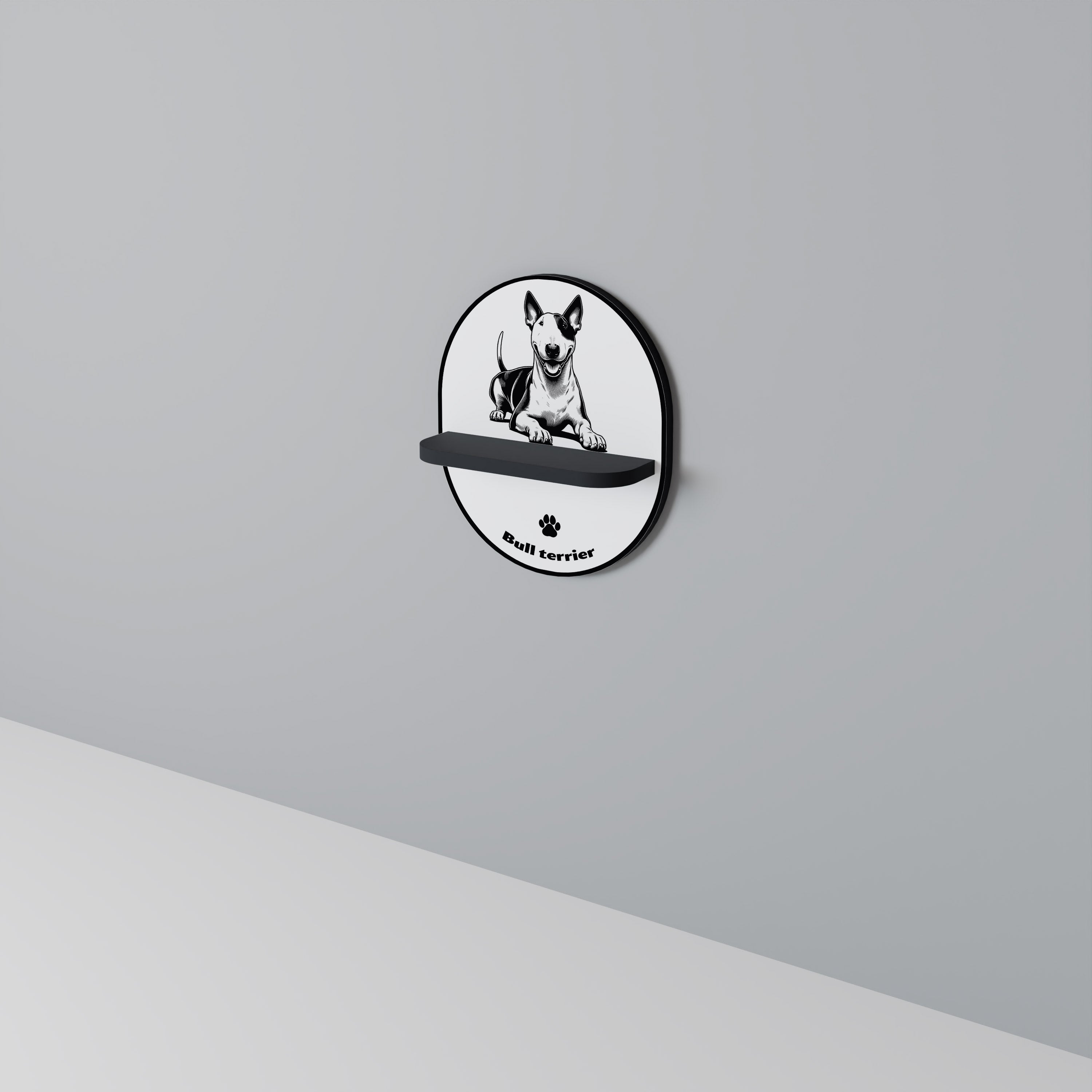 BULL TERRIER Oval konsthylla i svart finish