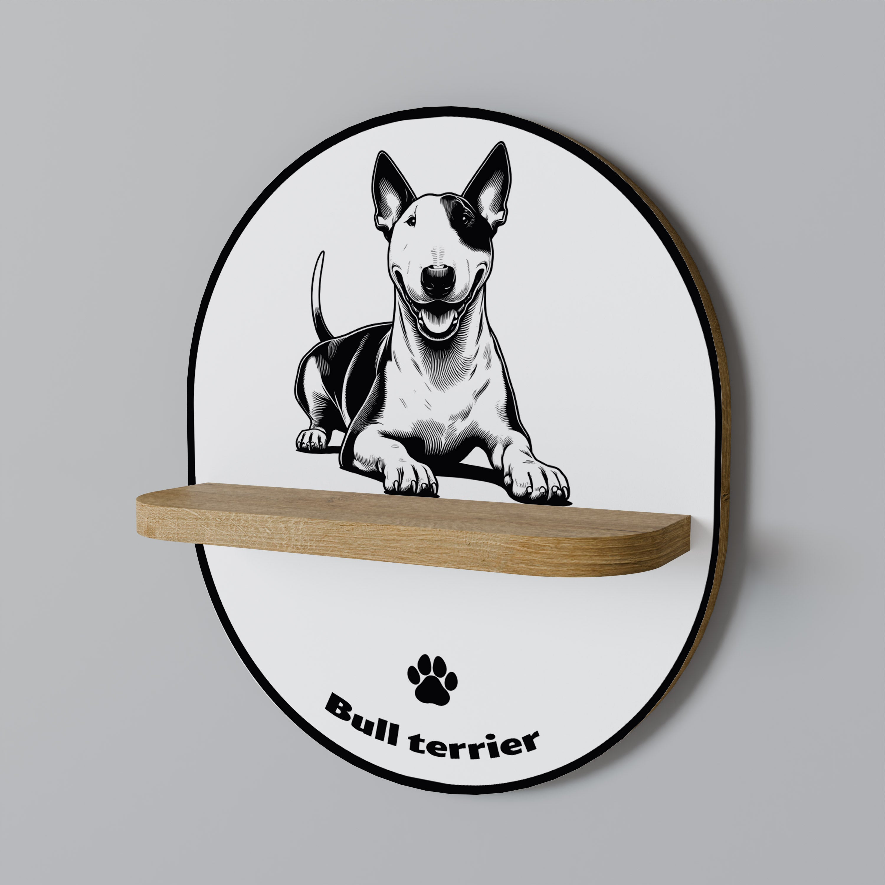 BULL TERRIER Oval konsthylla i ekeffekt