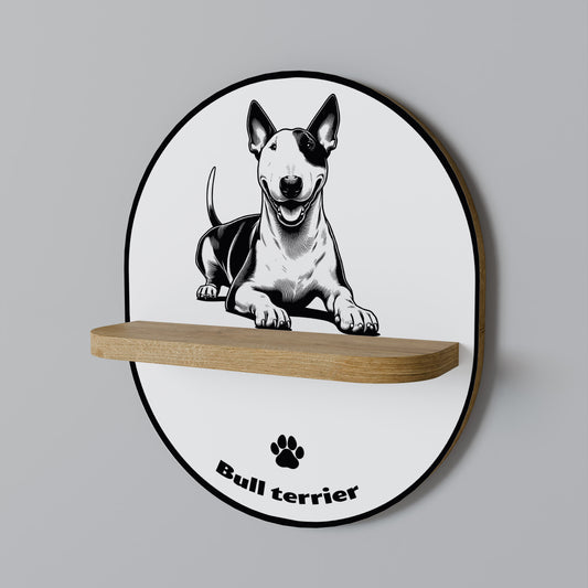 BULL TERRIER Oval konsthylla i ekeffekt