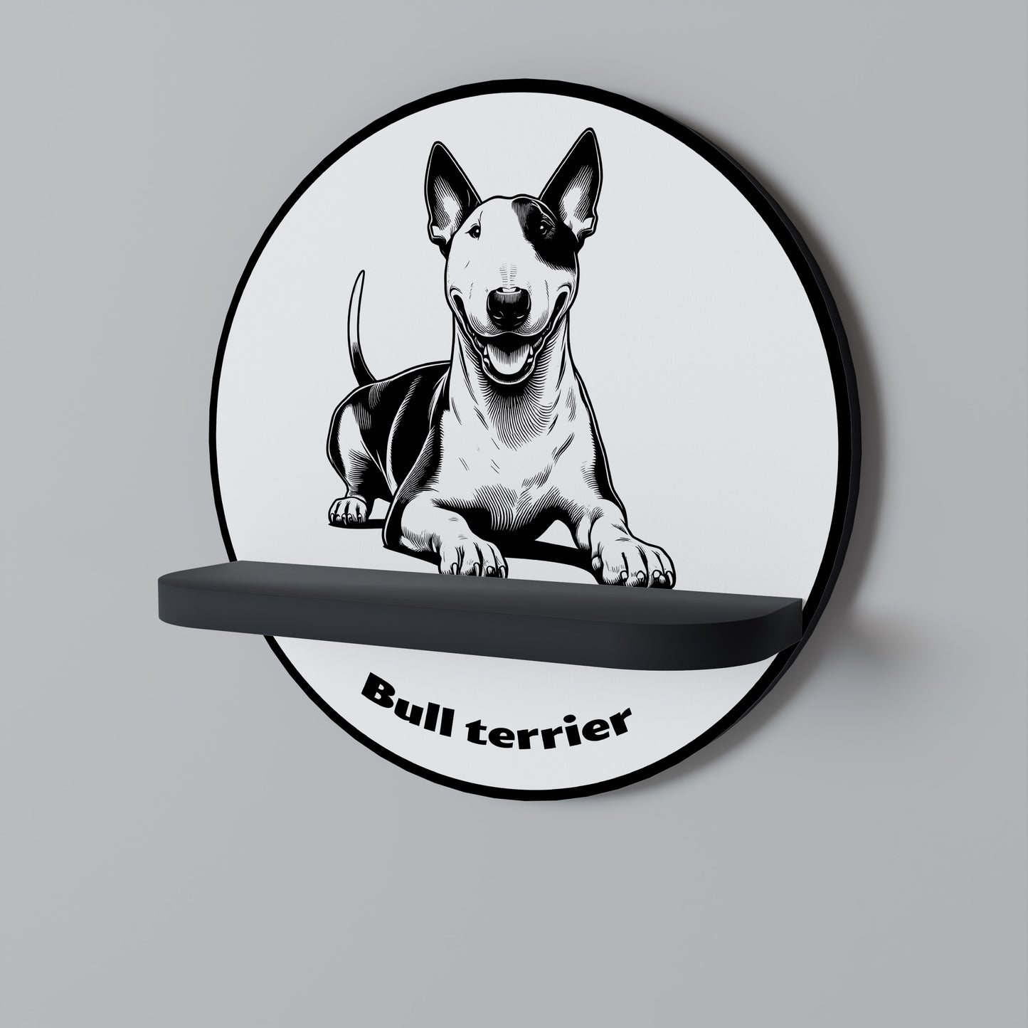 BULL TERRIER Rund konsthylla i svart finish