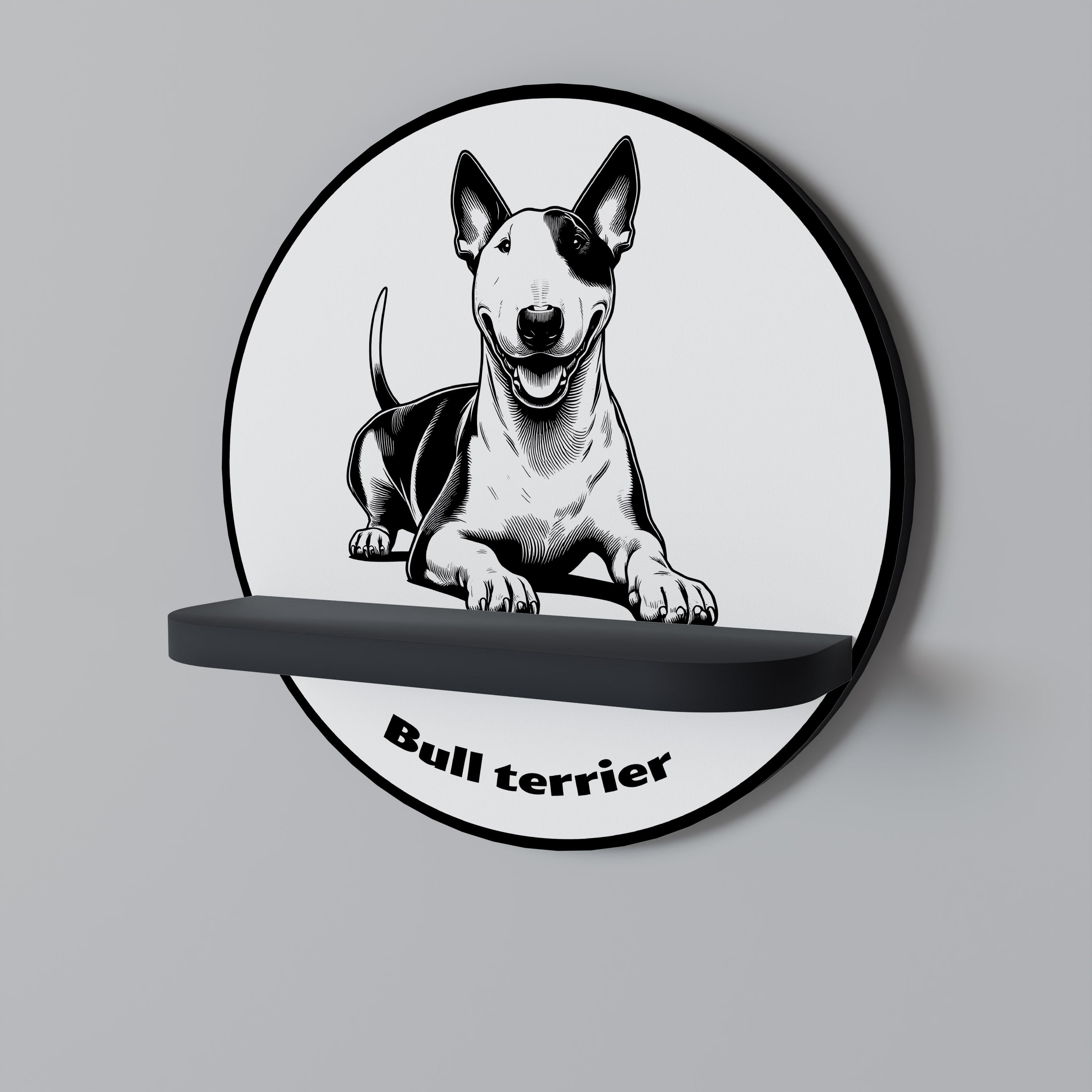 BULL TERRIER Rund konsthylla i svart finish