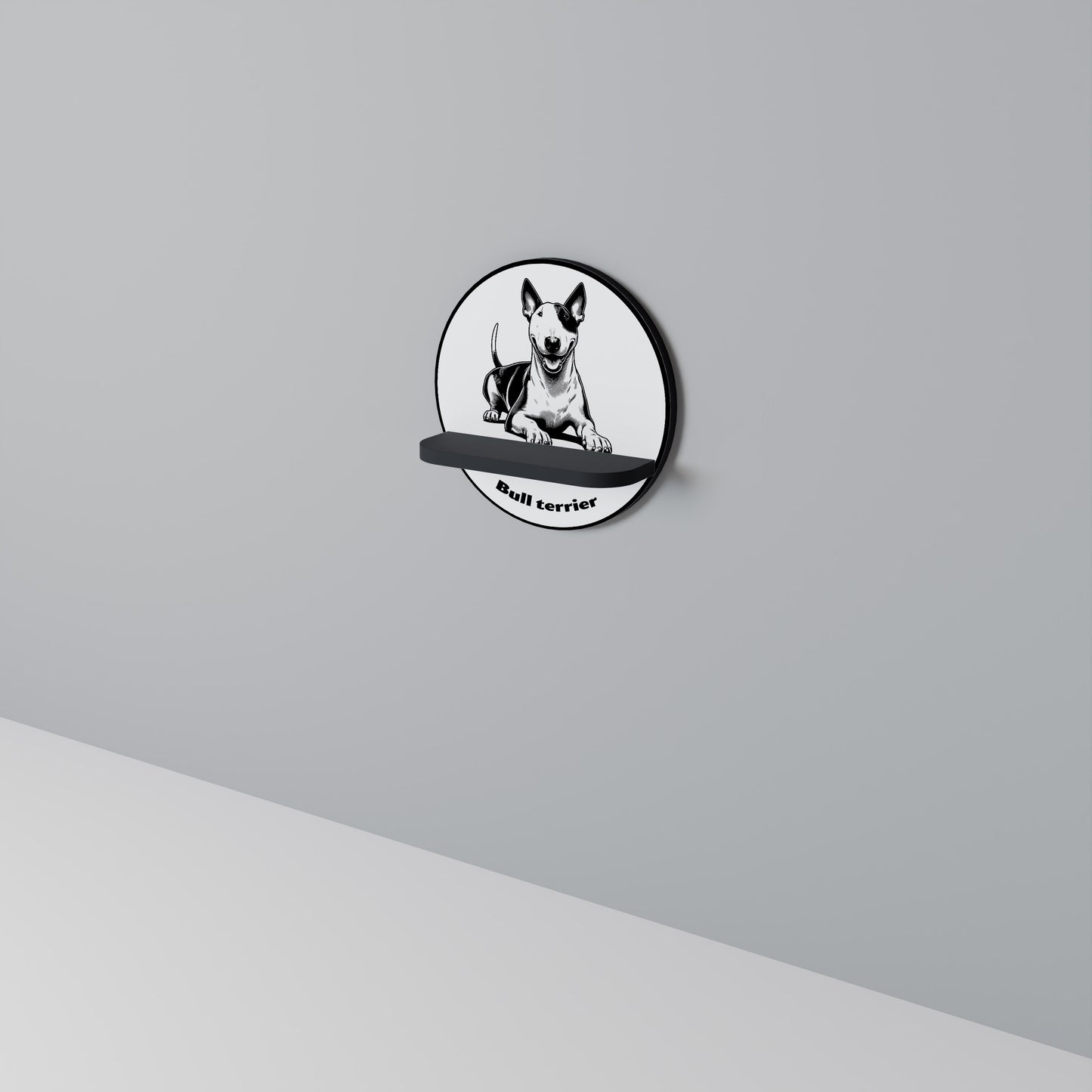 BULL TERRIER Rund konsthylla i svart finish