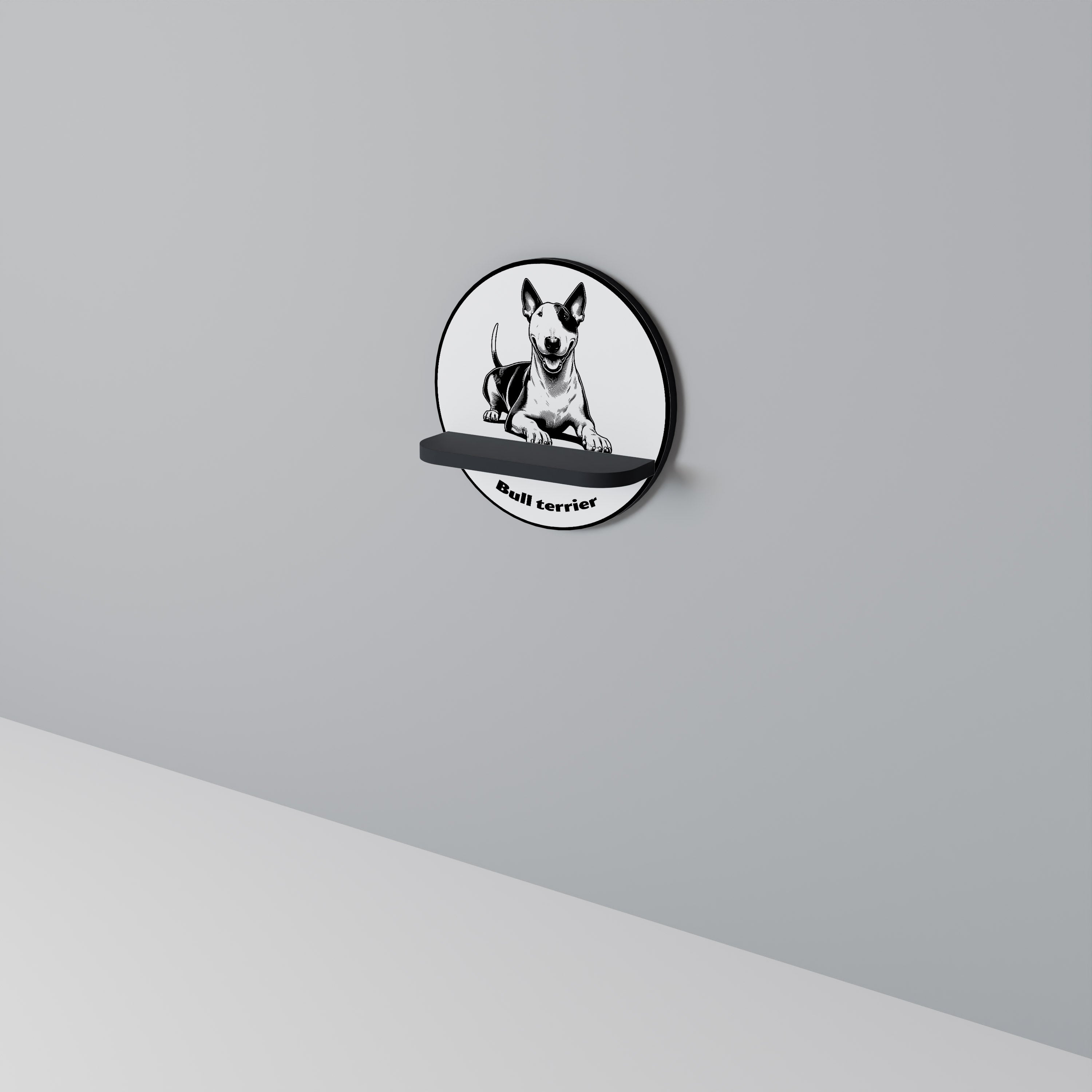 BULL TERRIER Rund konsthylla i svart finish