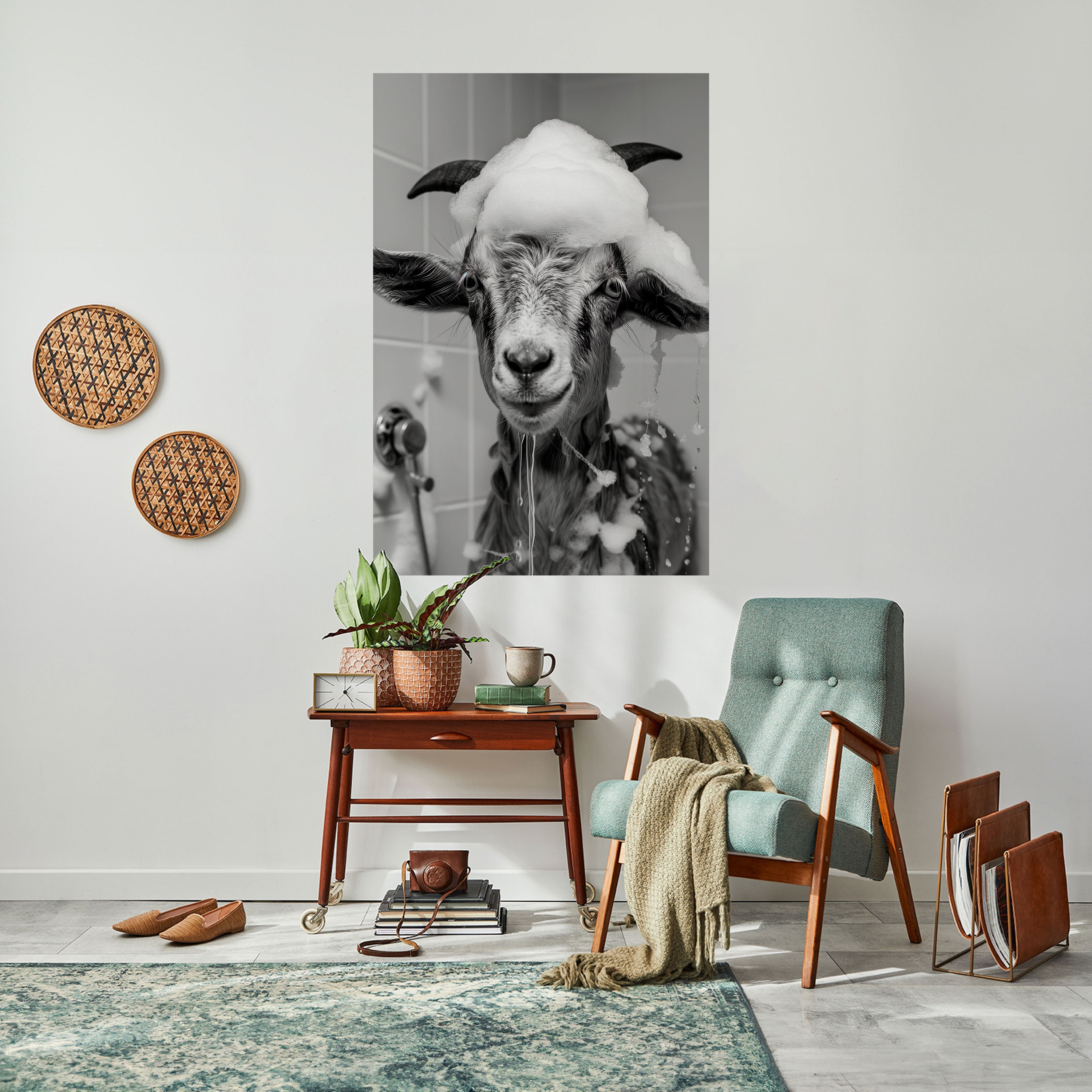 SOAPY GOAT GIGGLES Vertikal affisch med självhäftande text