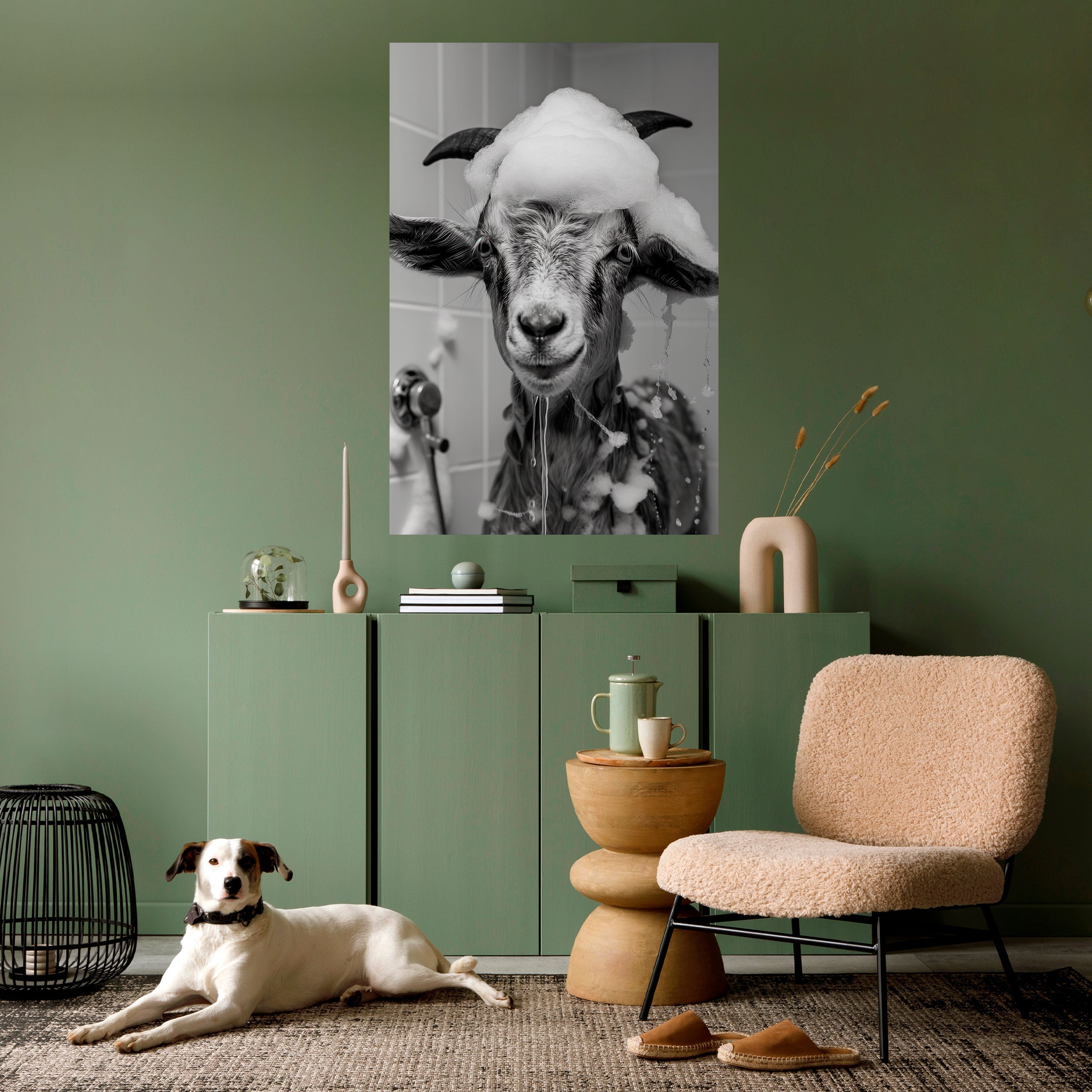 SOAPY GOAT GIGGLES Vertikal affisch med självhäftande text