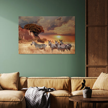 ZEBRA SUNSET SERENADE Horizontal Canvas Print