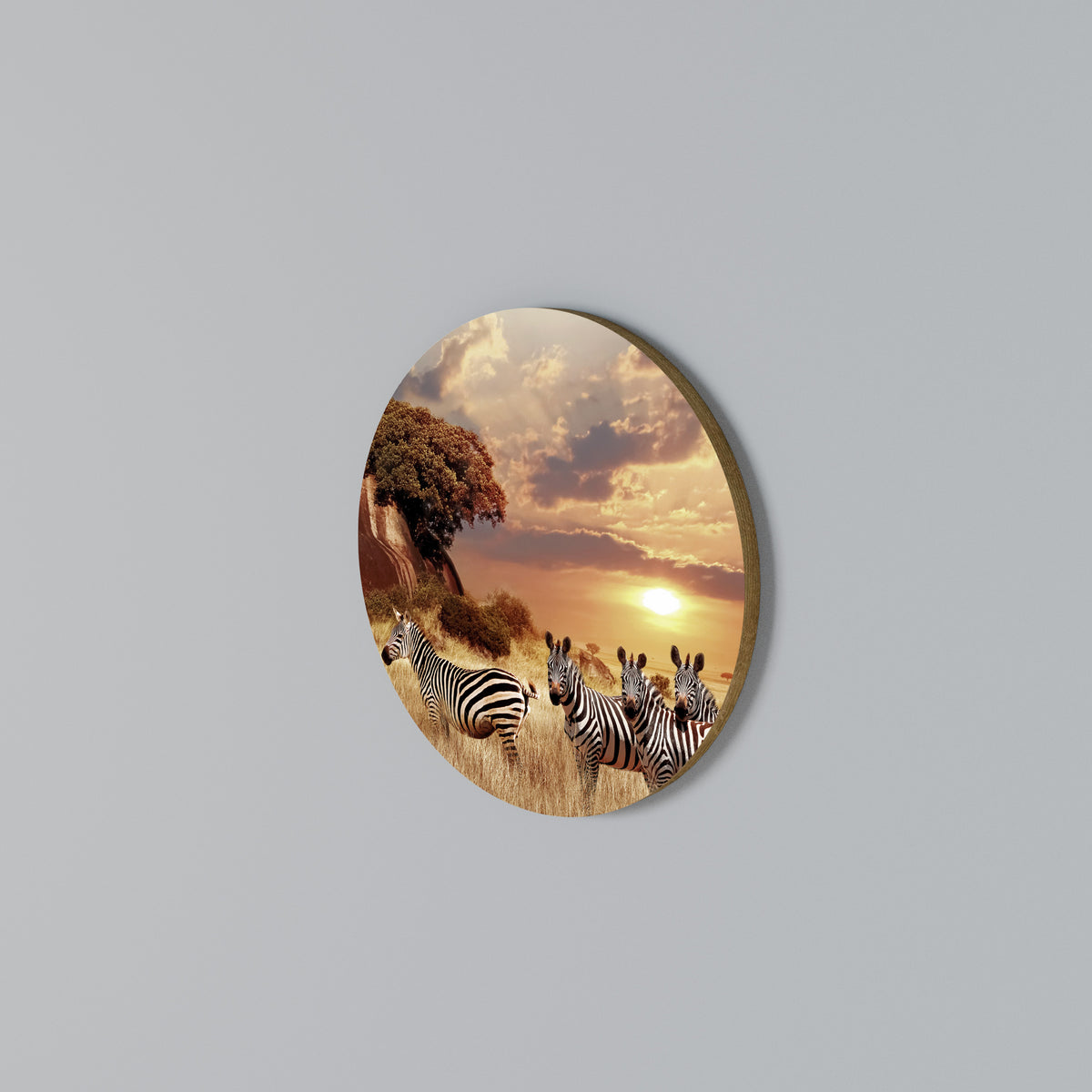 ZEBRA SUNSET SERENADE Round Wall Art