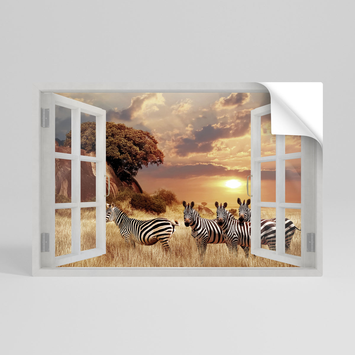 ZEBRA SUNSET VISTA Självhäftande Horisontell Poster