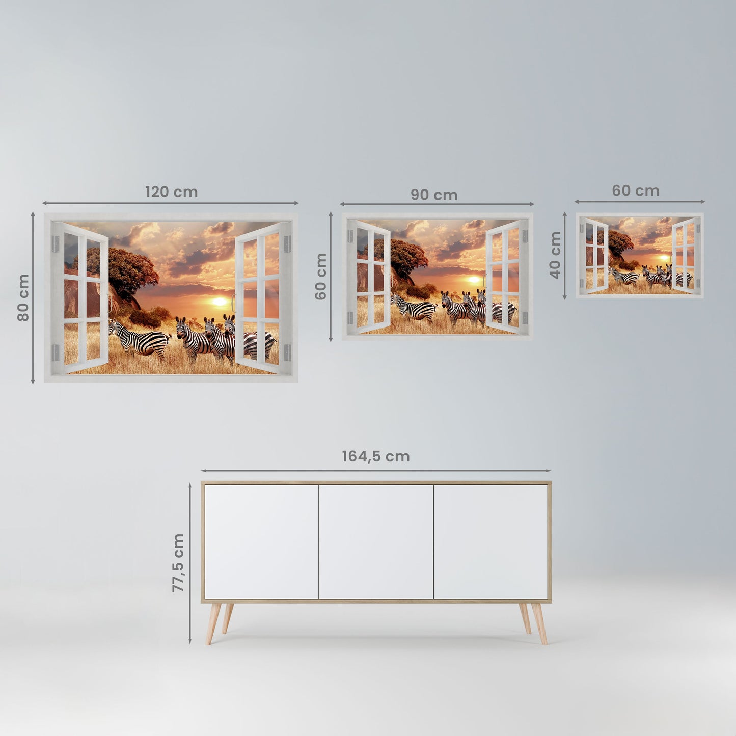 ZEBRA SUNSET VISTA horisontell poster med självhäftande text