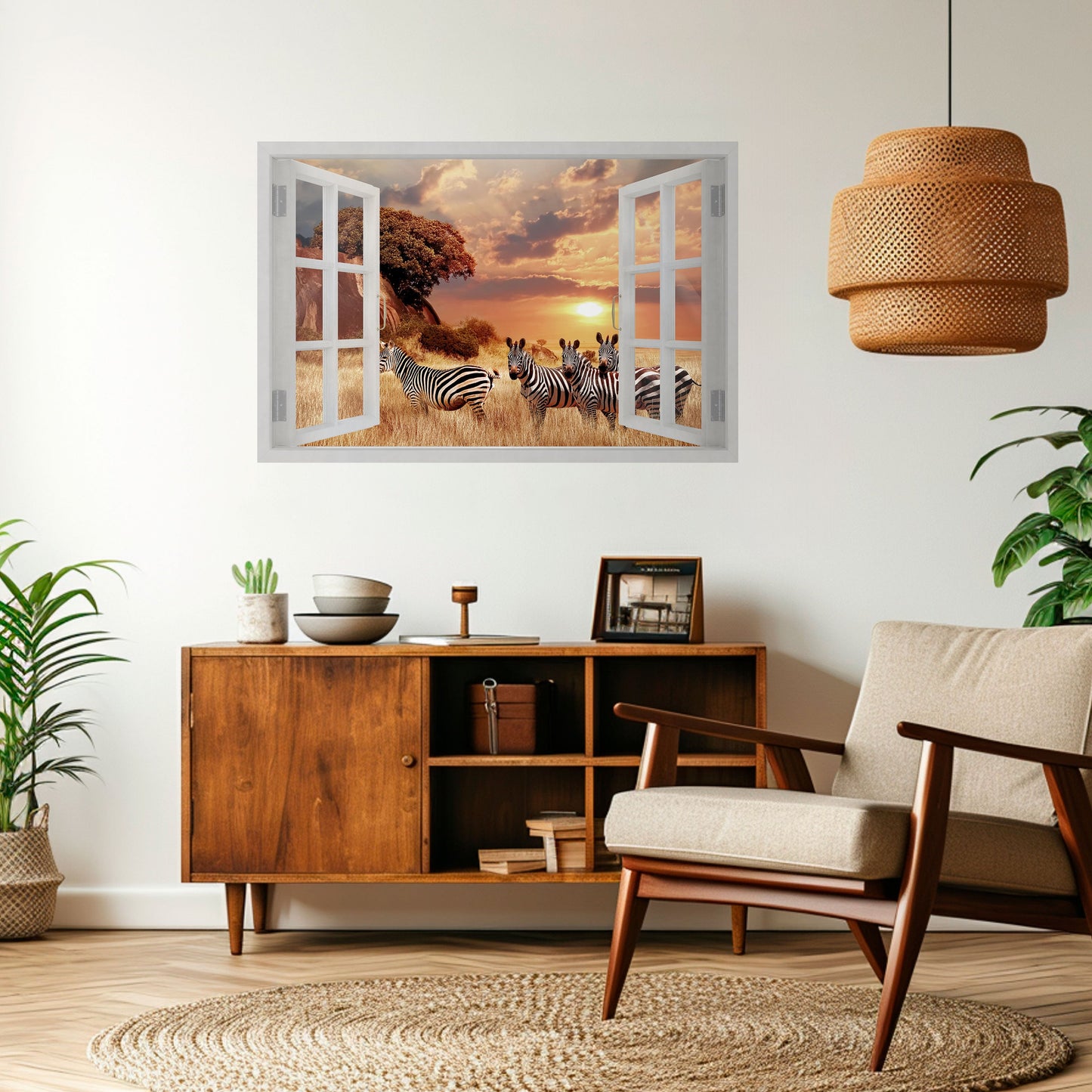 ZEBRA SUNSET VISTA horisontell poster med självhäftande text