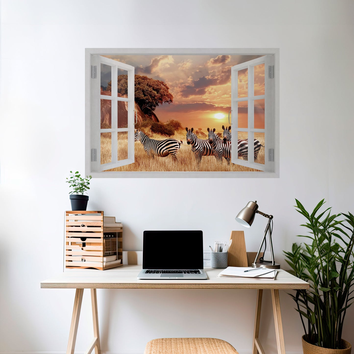 ZEBRA SUNSET VISTA horisontell poster med självhäftande text