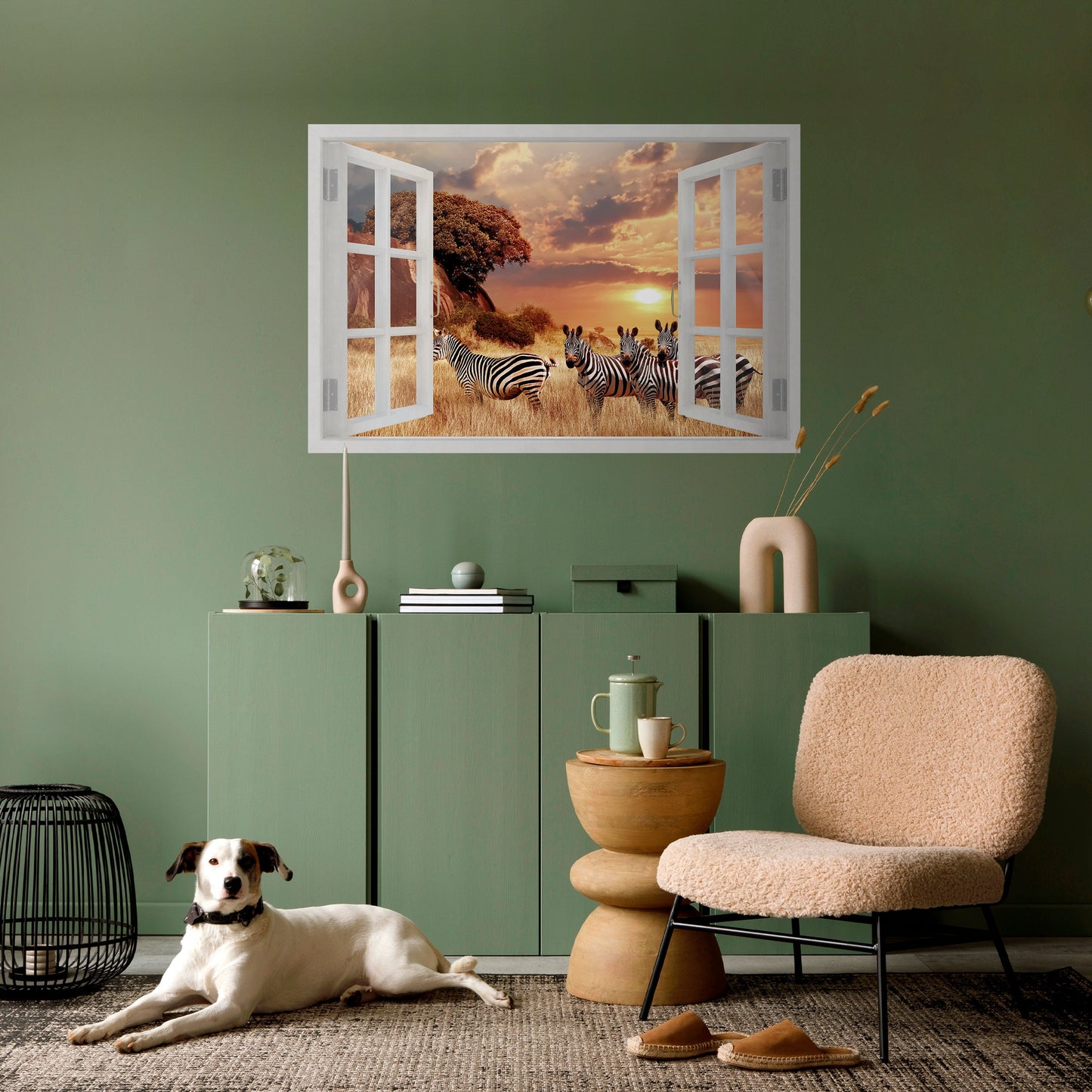 ZEBRA SUNSET VISTA horisontell poster med självhäftande text