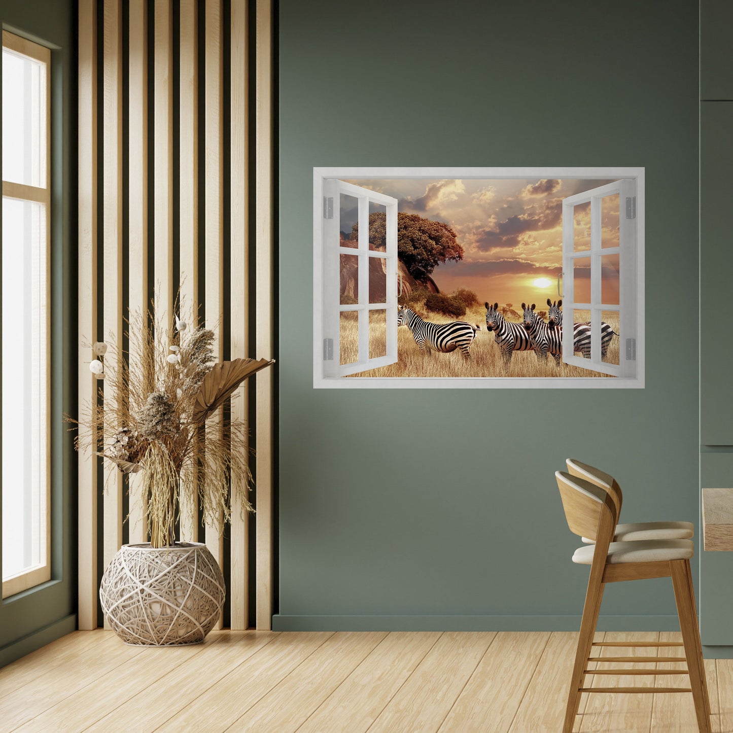 ZEBRA SUNSET VISTA horisontell poster med självhäftande text