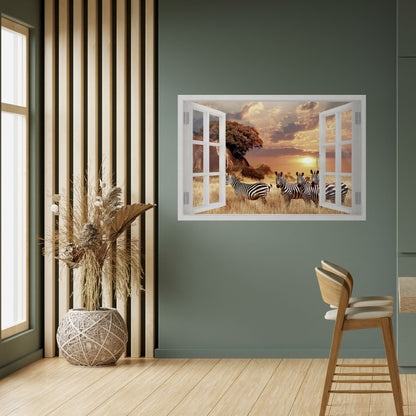 ZEBRA SUNSET VISTA horisontell poster med självhäftande text