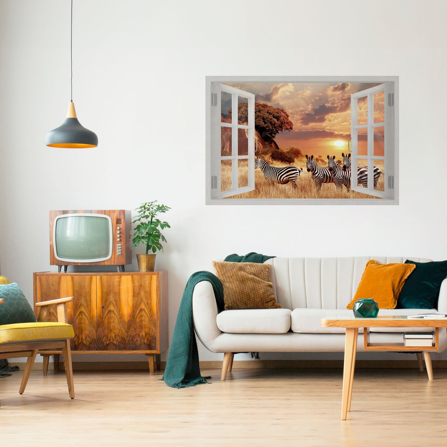 ZEBRA SUNSET VISTA horisontell poster med självhäftande text