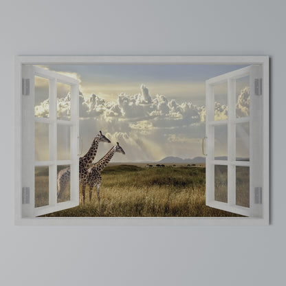 GIRAFFE GAZE WINDOW Horizontal Canvas Print