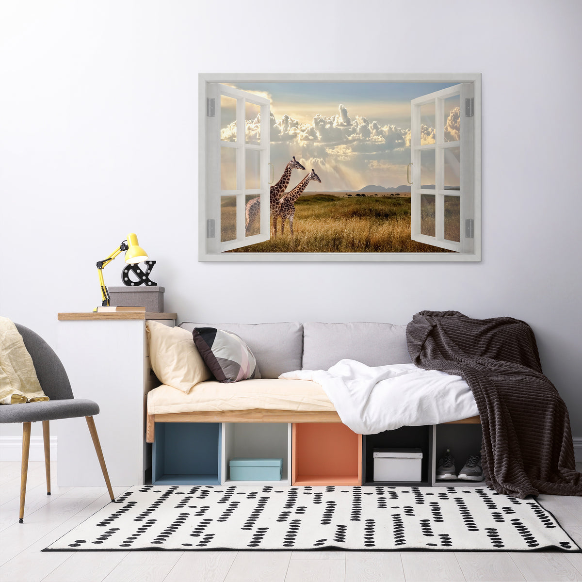 GIRAFFE GAZE WINDOW Horizontal Canvas Print