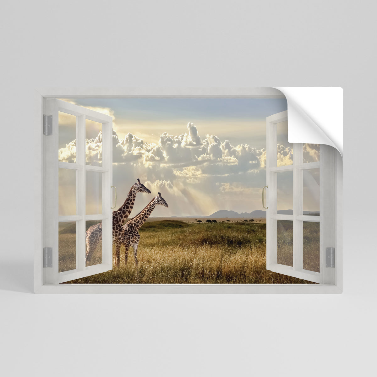 GIRAFFE GAZE WINDOW Självhäftande Horisontell Poster