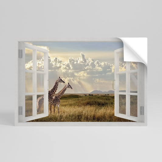 GIRAFFE GAZE WINDOW Självhäftande Horisontell Poster