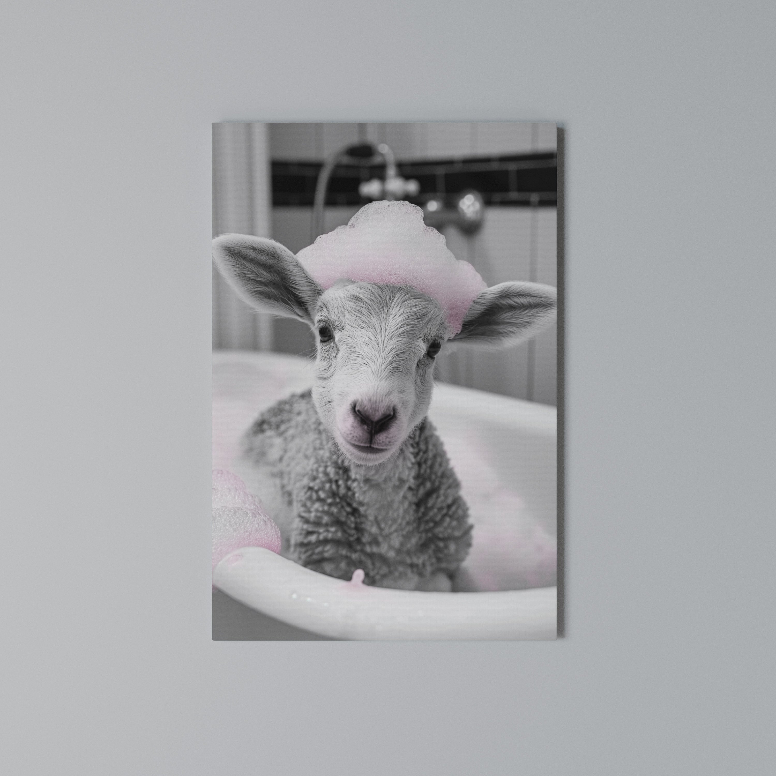 PINK CLOUD BATH TIME Vertical Canvas Print