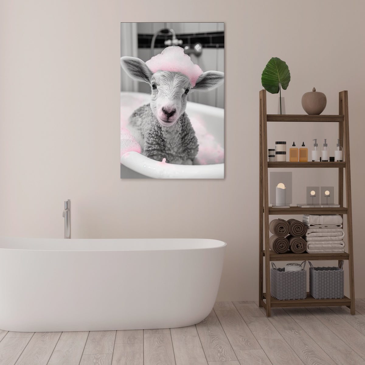 PINK CLOUD BATH TIME Vertical Canvas Print