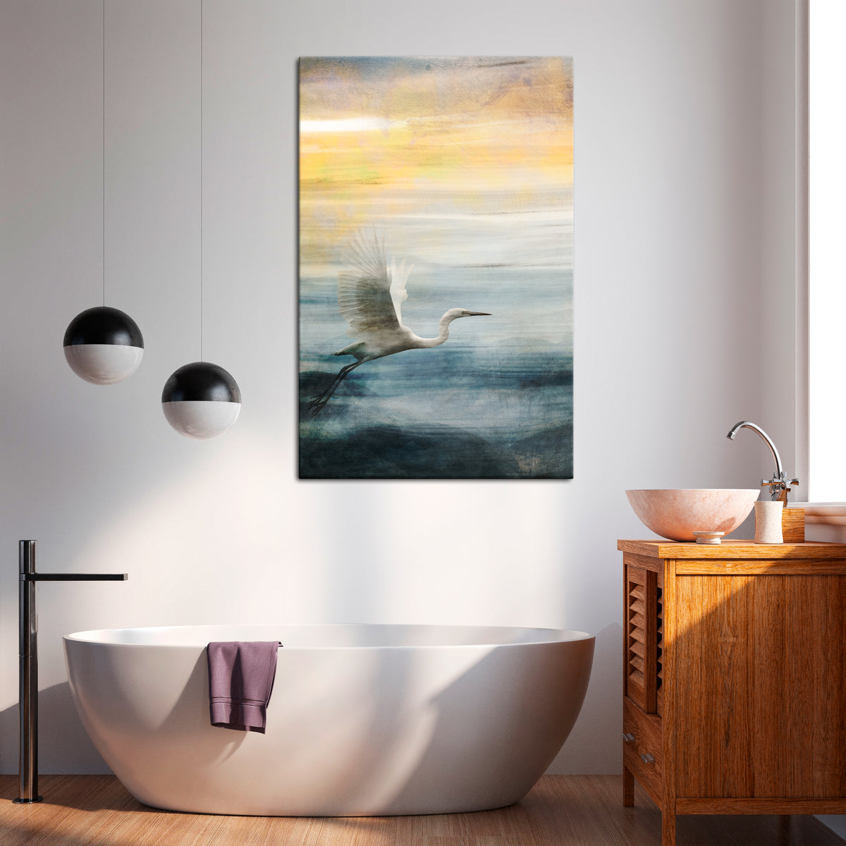 HERON IN FLY Vertical Canvas Print