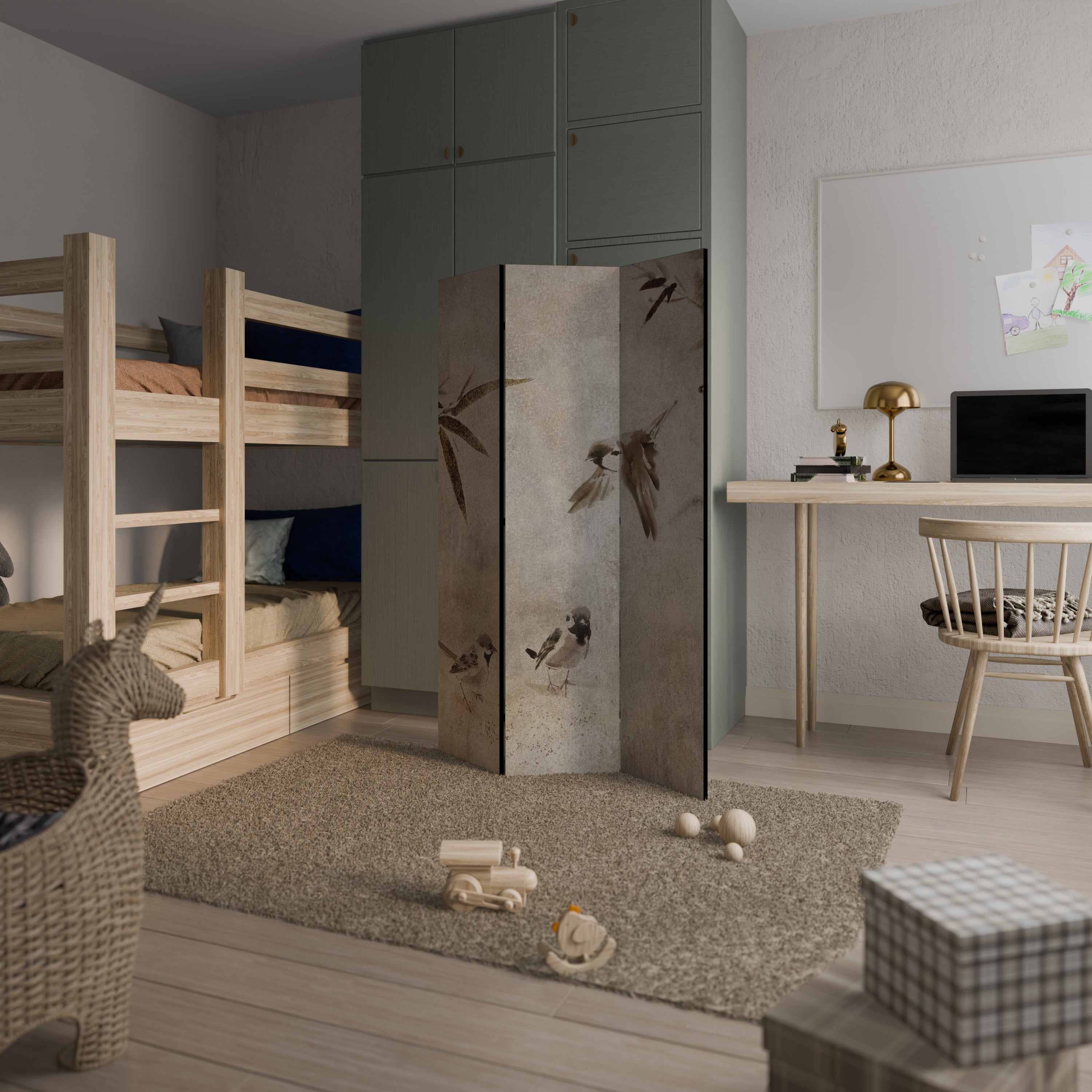 Sparrow Bliss Dekorativ rumsavdelare med 3 paneler